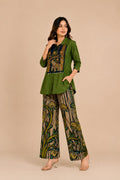 Olive Green Embroidered Coord Set with Printed Palazzo