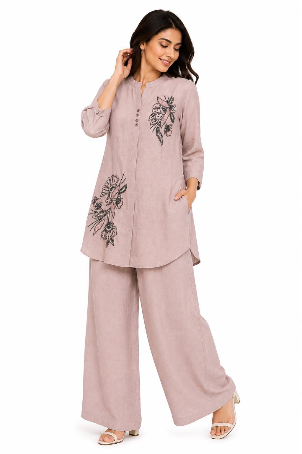 Women's Dusty Pink Embroidered Coord Set