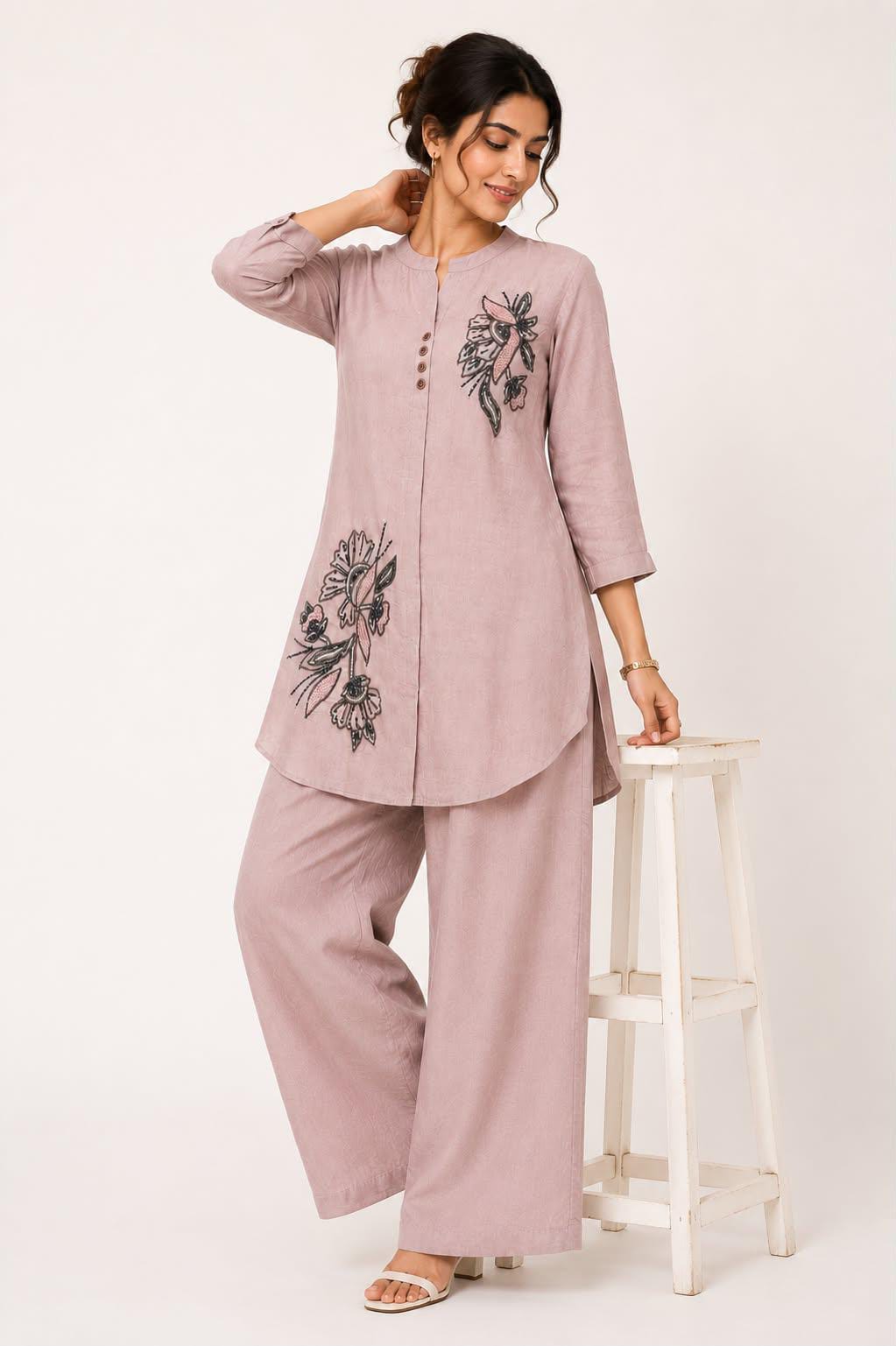 Women's Dusty Pink Embroidered Coord Set