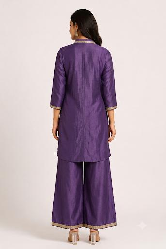 Women's Purple Premium Embroidered Coord Set