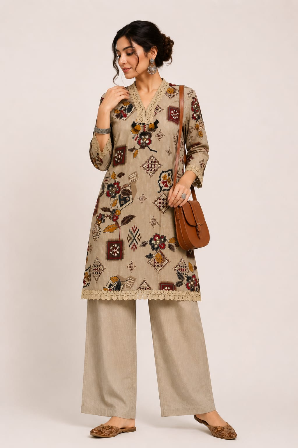 Women's Beige Batik Print Coord Set