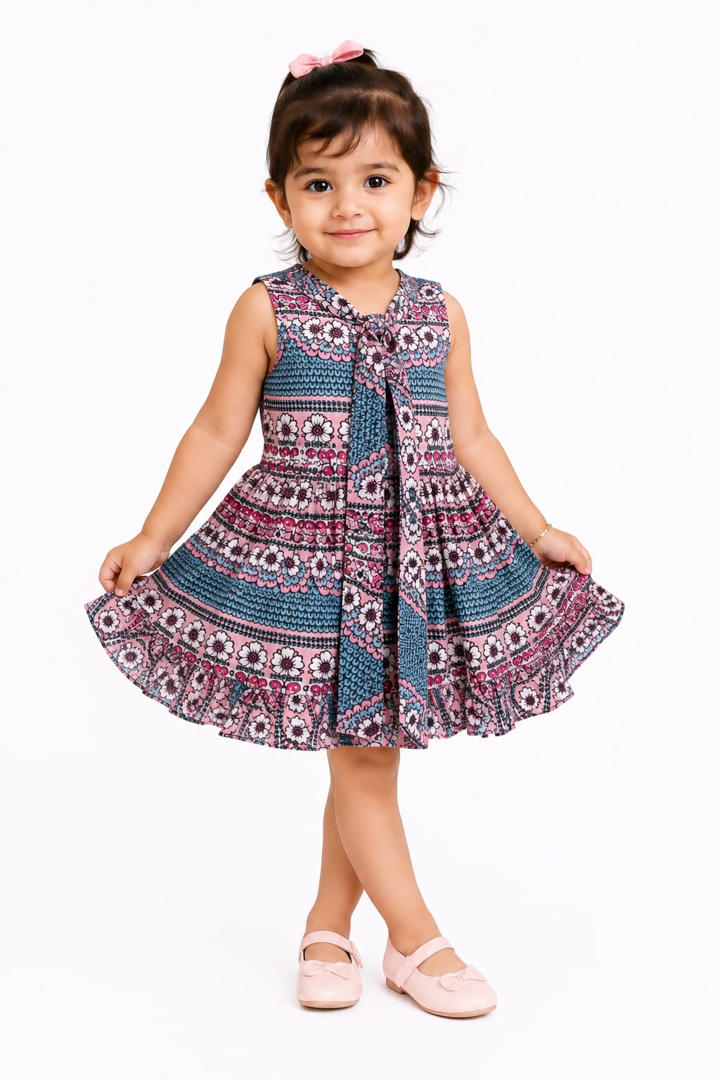Girls' Soft Printed Flare Party Wear Dress