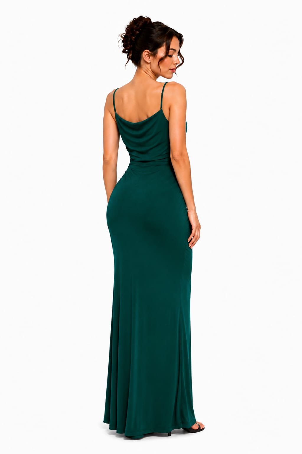 Women's Green Ruched Cowl Neck Dress