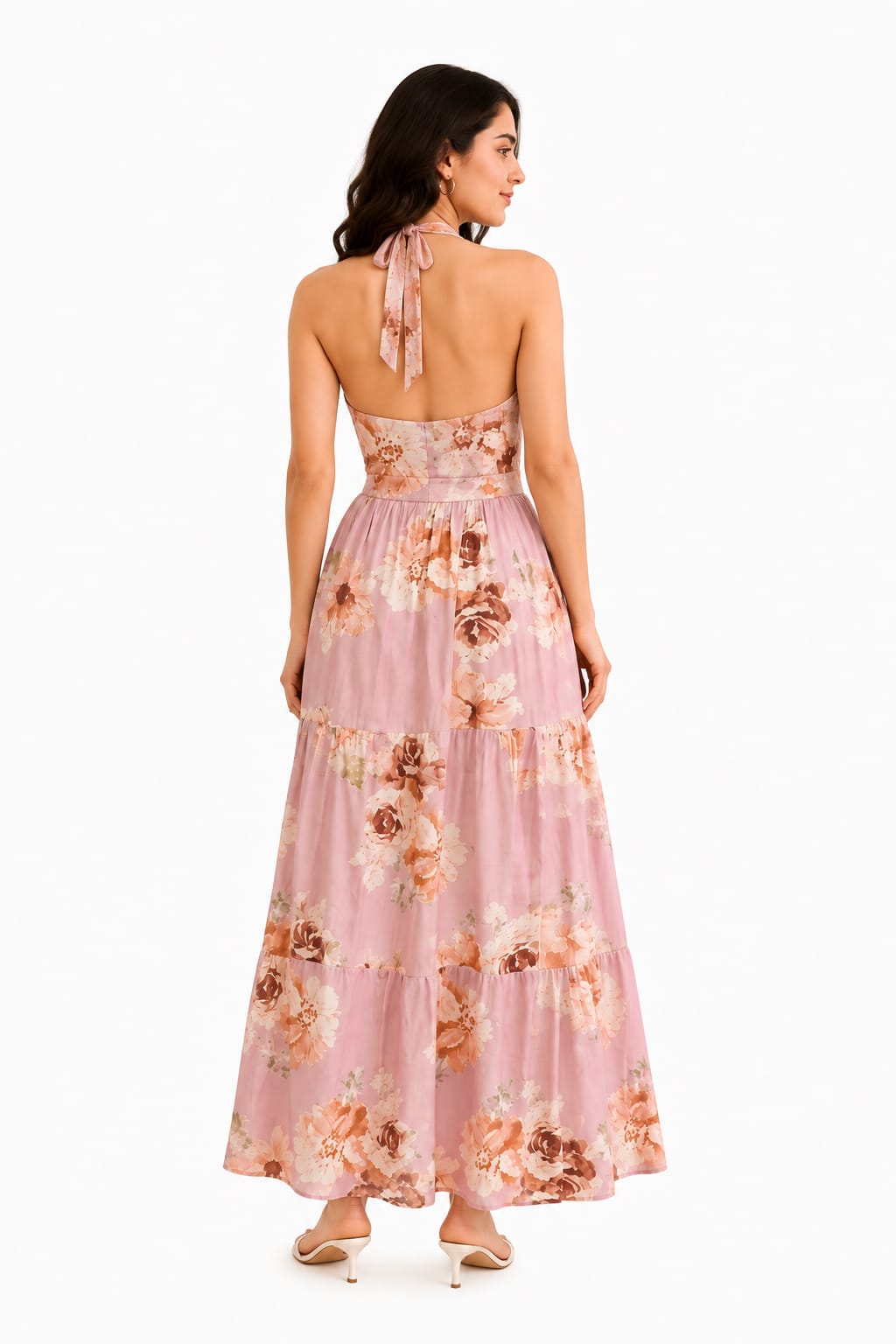Women's Pink Floral Halter Neck Dress