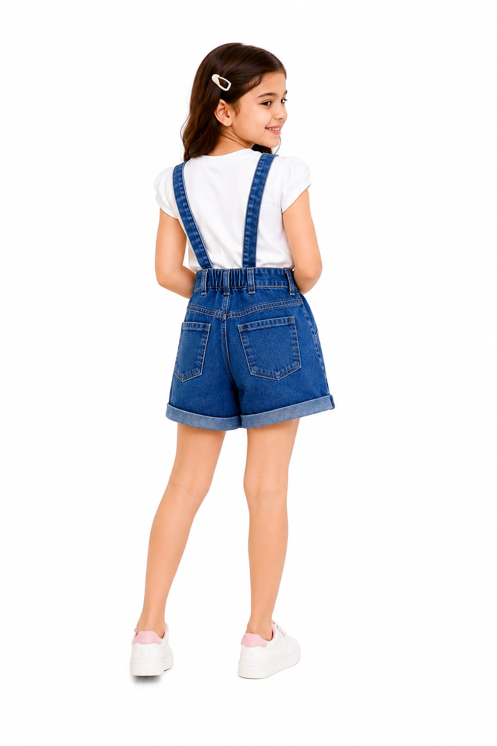 Kids Girl Blue Denim Hot Pant Dungaree