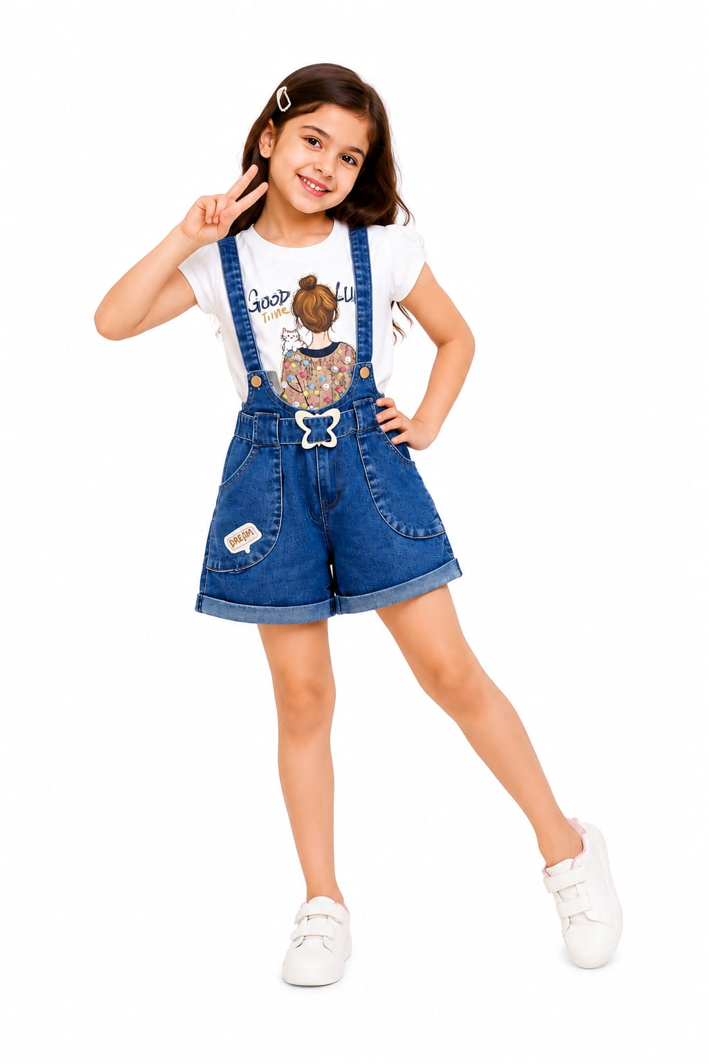 Kids Girl Blue Denim Hot Pant Dungaree