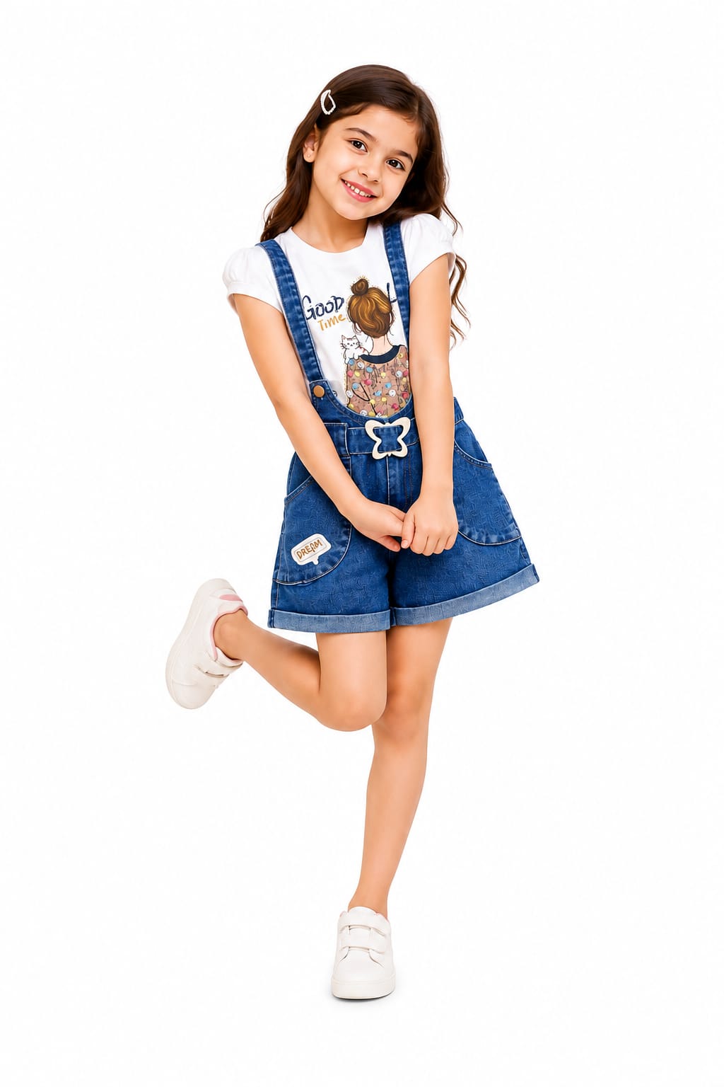 Kids Girl Blue Denim Hot Pant Dungaree